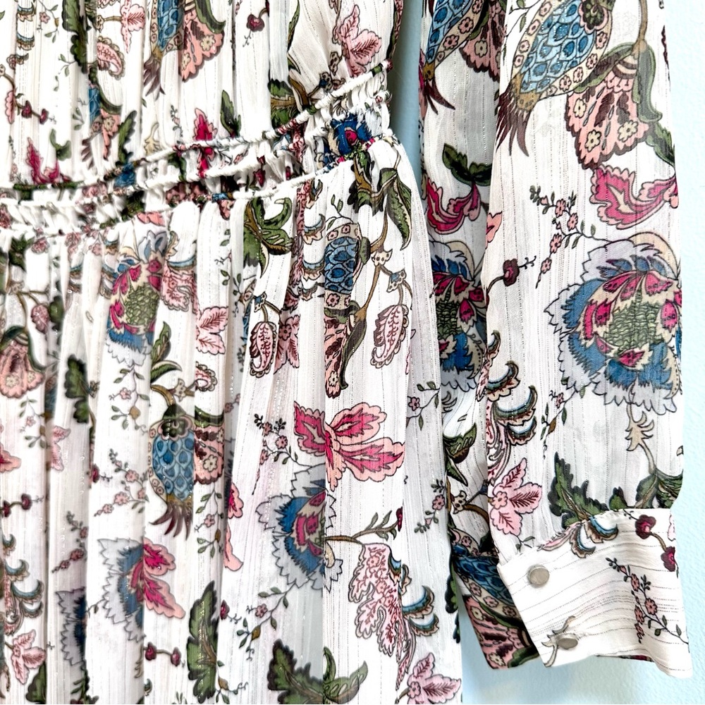 SUNCOO Paris floral long sleeve peasant maxi sundress dress, size xs - Picture 5 of 10